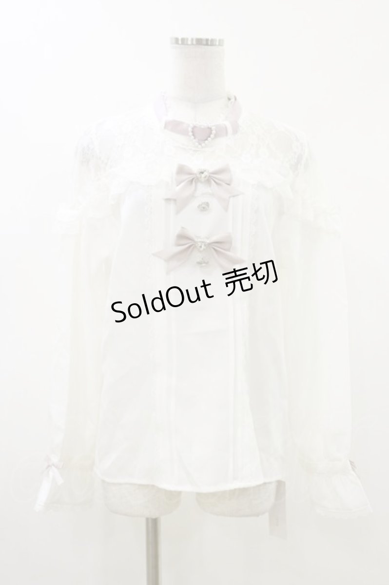 画像1: DearMyLove / ハートビジューリボンオフショル風レースブラウス 3L 白/ピンク H-26-06-12-1036-GO-BL-NS-ZH (1)