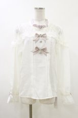 画像1: DearMyLove / ハートビジューリボンオフショル風レースブラウス 3L 白/ピンク H-26-06-12-1036-GO-BL-NS-ZH (1)