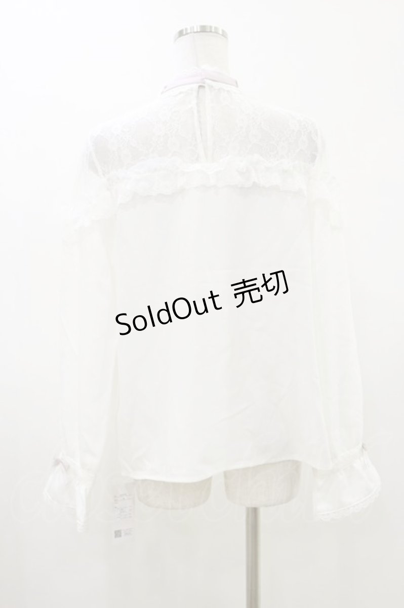 画像2: DearMyLove / ハートビジューリボンオフショル風レースブラウス 3L 白/ピンク H-26-06-12-1036-GO-BL-NS-ZH (2)