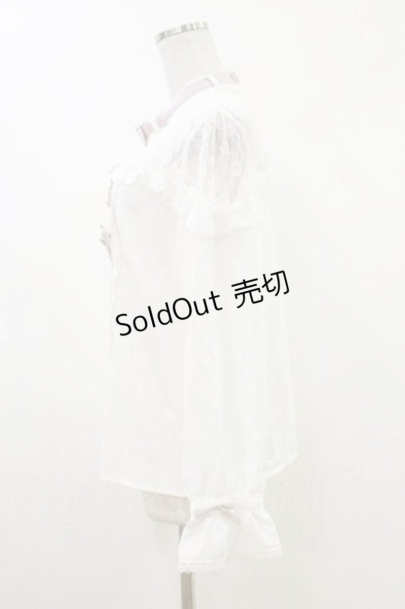 画像3: DearMyLove / ハートビジューリボンオフショル風レースブラウス 3L 白/ピンク H-26-06-12-1036-GO-BL-NS-ZH (3)