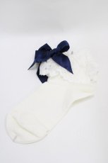 画像1: BABY,THE STARS SHINE BRIGHT / トーションレースクルー丈ソックス  白/ネイビー H-26-06-12-032-BA-ZA-NS-ZH (1)