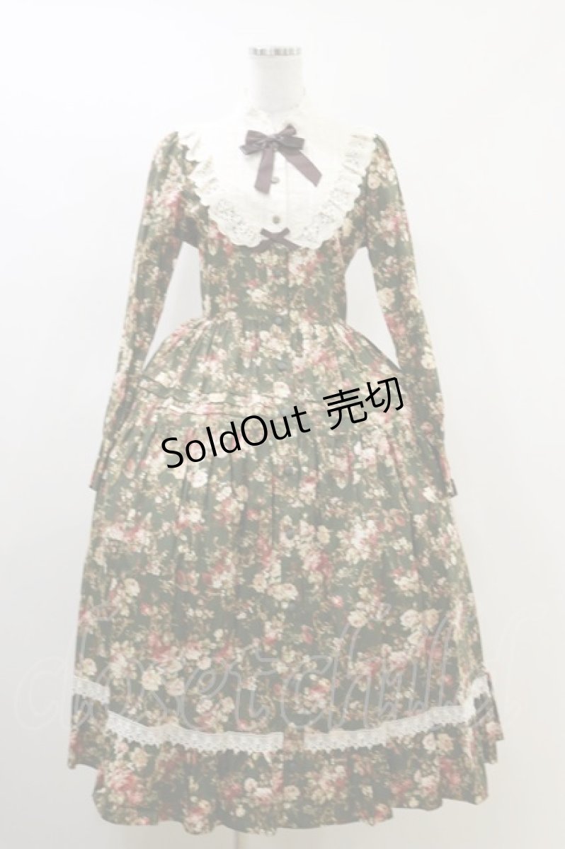 画像1: Innocent World / ロココ調スタンドカラー薔薇柄ワンピース M グリーン×生成/Green×Beige H-26-06-14-081-IW-OP-NS-ZH (1)