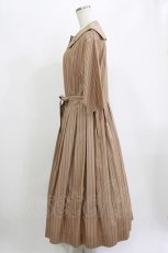 画像2: Jane Marple Dans Le Salon / Stripe button collar dress M ブラウン H-26-06-15-008-JM-OP-AK-ZH (2)