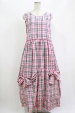 画像1: Jane Marple / French madras drape ribbons dress M ピンク H-26-06-15-011-JM-OP-AK-ZH (1)