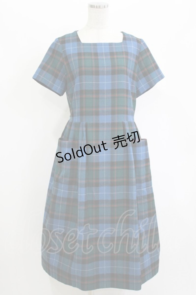 画像1: Jane Marple / ウールタータンのワンピース M ブルー×グリーン H-26-06-15-013-JM-OP-AK-ZH (1)