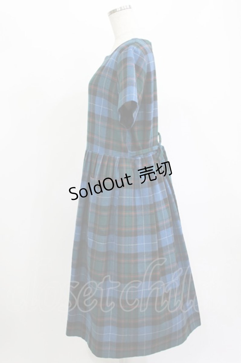 画像2: Jane Marple / ウールタータンのワンピース M ブルー×グリーン H-26-06-15-013-JM-OP-AK-ZH (2)