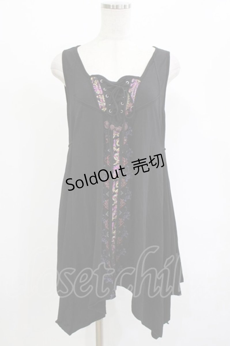 画像1: Ozz oneste / フロント刺繍ノースリーブチュニック  黒 H-26-06-16-1019-OO-OP-AK-ZH (1)
