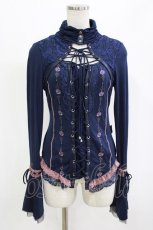 画像1: Ozz Croce / 薔薇刺繍ハイネックトップス  紺 H-26-06-16-1020-OO-TO-AK-ZH (1)