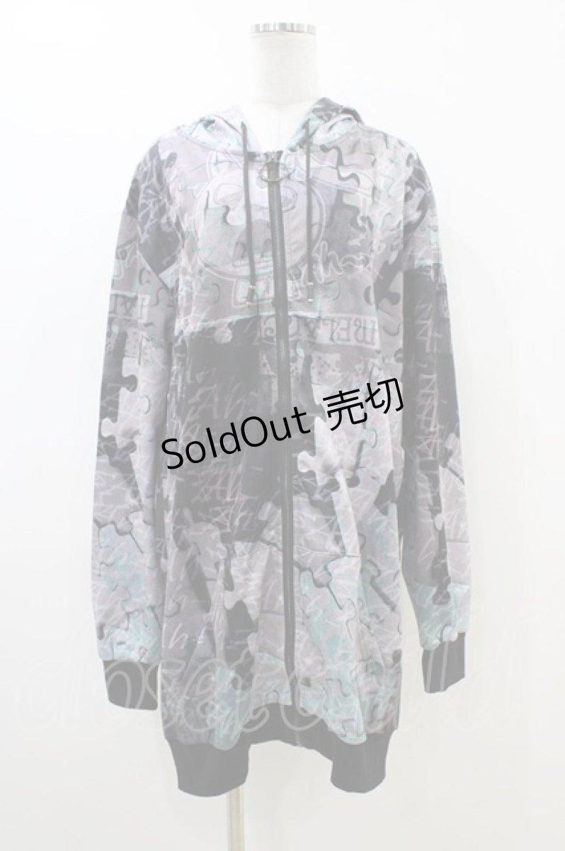 画像1: NieR Clothing / 総柄ZIPパーカー F グレー H-26-06-17-041-PU-TO-AK-ZT299 (1)