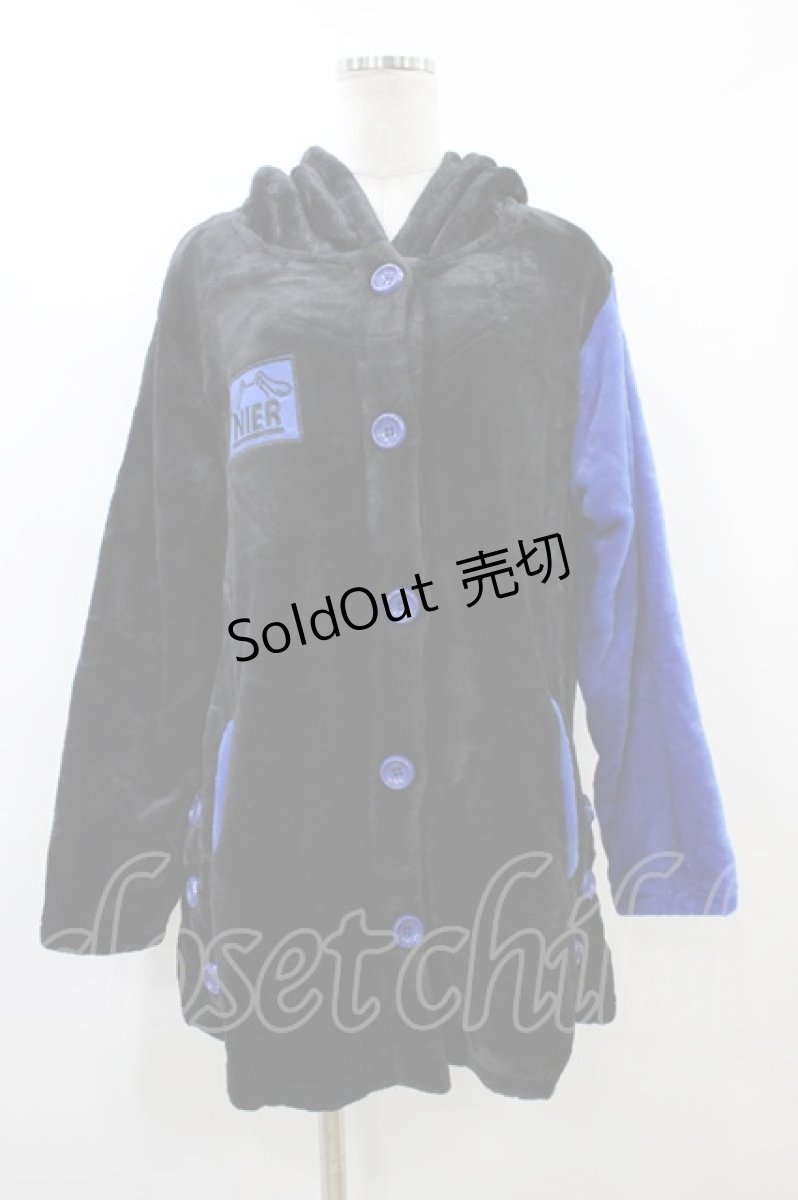 画像1: NieR Clothing / フード付きボタンカーデ  黒×青 H-26-06-17-055-PU-TO-AK-ZH (1)