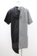 画像2: NieR Clothing / 半袖ZIPパーカー  黒×チェック H-26-06-17-1040-PU-TO-KB-ZH (2)
