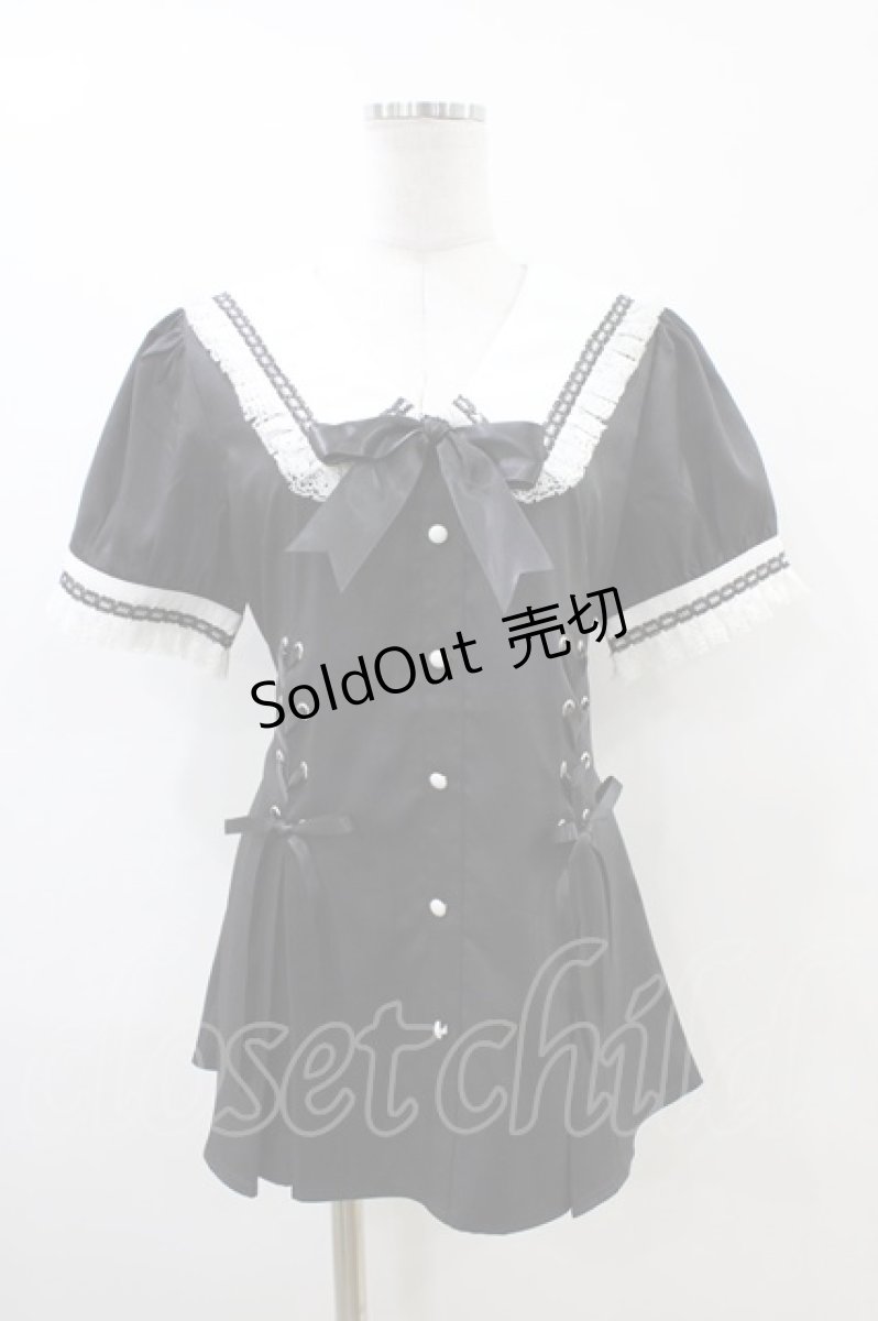 画像1: NieR Clothing / レースアップワンピース F 黒 H-26-06-17-009-PU-OP-AK-ZH (1)