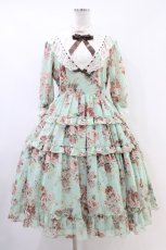 画像1: Innocent World / ローズシフォンドレス M Green x Chocolat H-26-06-19-1032-IW-OP-NS-ZH (1)