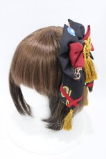 画像1: axes femme kawaii / 彼岸の白狐会柄リボンバレッタ  ブラック H-26-06-19-1010-AX-AC-NS-ZH (1)