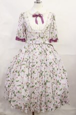 画像1: Innocent World / ロイヤルストロベリー丸衿ワンピース M Pink Purple×White H-26-06-20-004-IW-OP-NS-ZH (1)