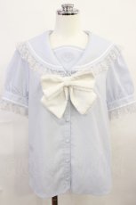 画像1: Secret Honey / フリルセーラー半袖ブラウス M サックス H-26-06-20-028-CA-BL-NS-ZH (1)