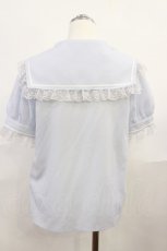 画像2: Secret Honey / フリルセーラー半袖ブラウス M サックス H-26-06-20-028-CA-BL-NS-ZH (2)