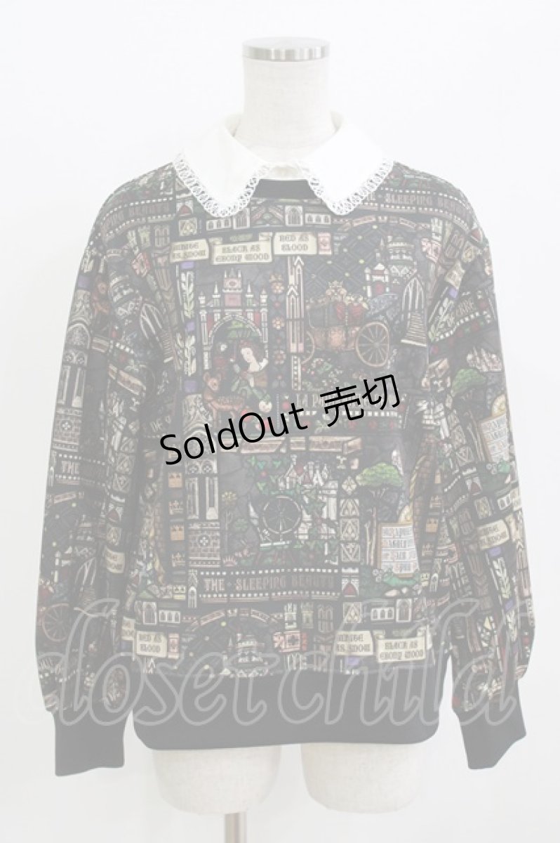 画像1: Jane Marple / Grimm stained glass sweatshirt M ブラック×オフ H-26-06-21-030-JM-TO-AK-ZH (1)