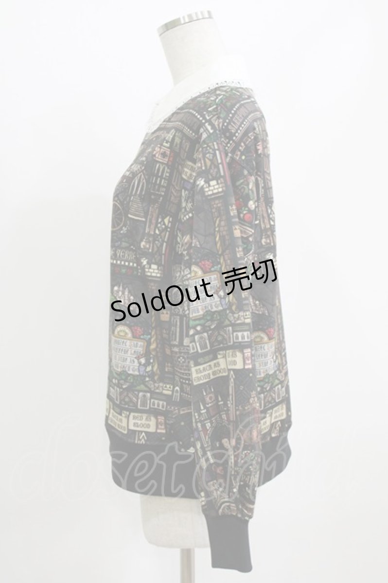 画像2: Jane Marple / Grimm stained glass sweatshirt M ブラック×オフ H-26-06-21-030-JM-TO-AK-ZH (2)
