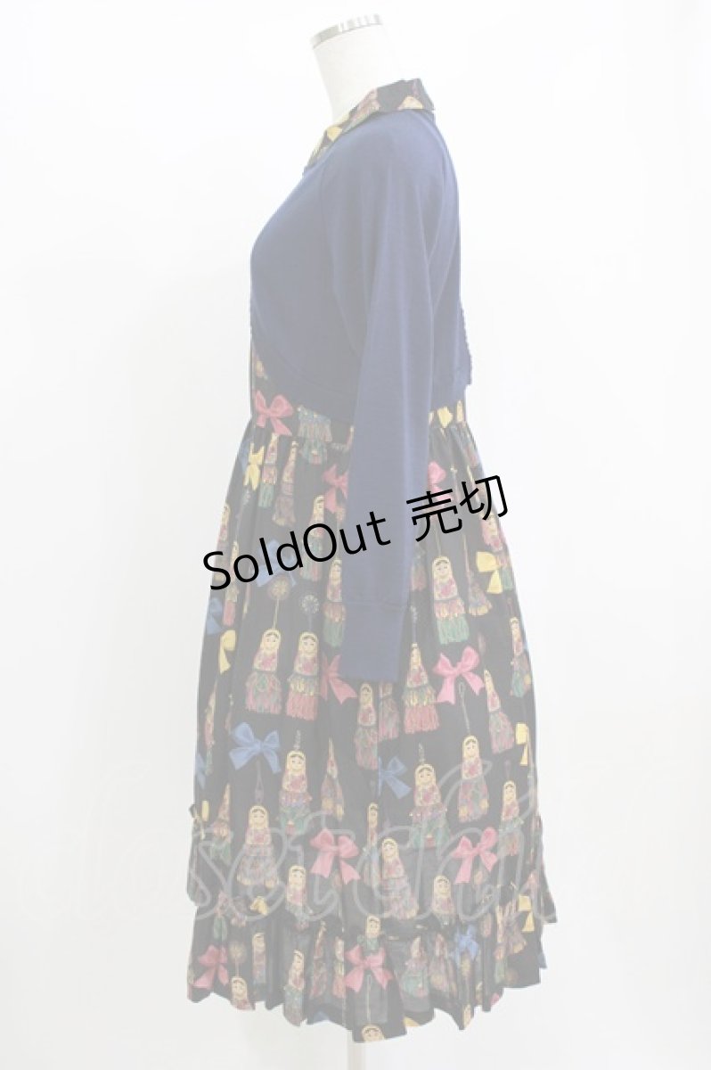 画像2: Jane Marple / Little tassel dollsトロンプルイユドレス M ネイビー×ブラック H-26-06-21-004-JM-OP-AK-ZH (2)