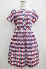 画像1: Jane Marple / Graffiti checkのワーキングドレス M オフホワイト×ネイビー×レッド H-26-06-21-005-JM-OP-AK-ZH (1)