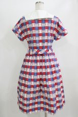 画像3: Jane Marple / Graffiti checkのワーキングドレス M オフホワイト×ネイビー×レッド H-26-06-21-005-JM-OP-AK-ZH (3)