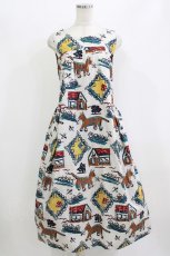 画像1: Jane Marple / Strolling cat tablier dress M オフ H-26-06-21-010-JM-OP-AK-ZH (1)