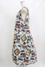 画像2: Jane Marple / Strolling cat tablier dress M オフ H-26-06-21-010-JM-OP-AK-ZH (2)