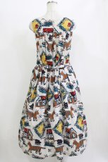 画像3: Jane Marple / Strolling cat tablier dress M オフ H-26-06-21-010-JM-OP-AK-ZH (3)