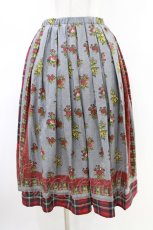 画像1: Jane Marple Dans Le Salon / Flowers of Jouy scarf Tartan check タックスカート M グレー×レッド H-26-06-24-1042-JM-SK-AK-ZH (1)