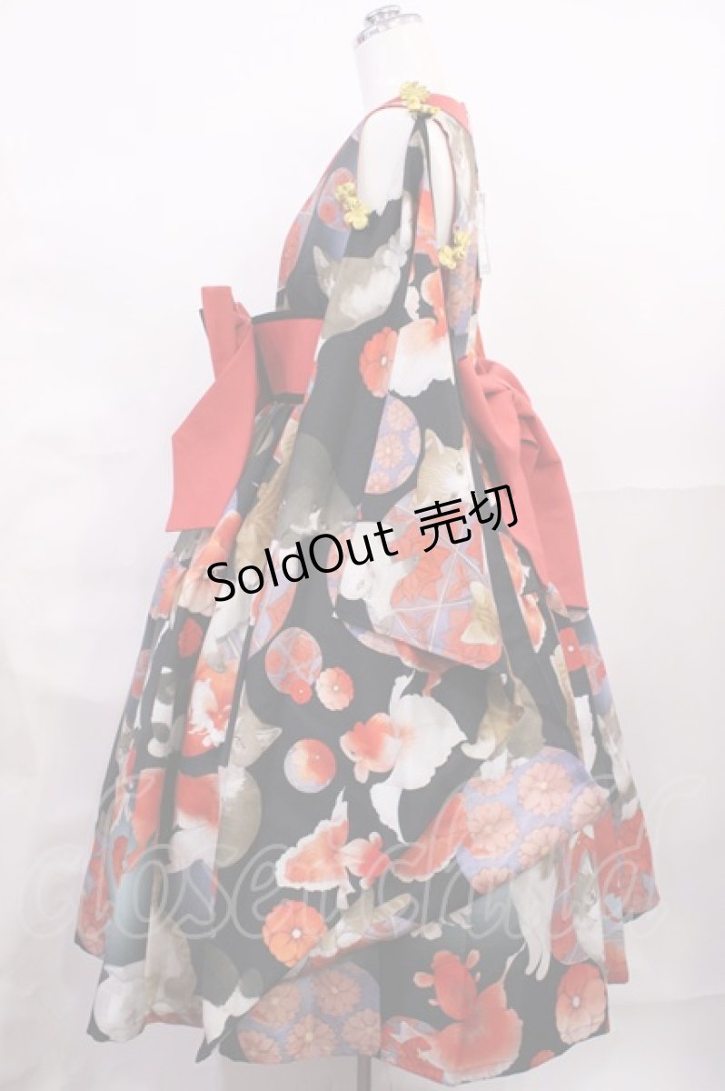 画像2: Royal Princess Alice / ねこ助コラボ/涼風金魚猫ドレス+振袖 Free ブラック H-26-06-24-001-LO-OP-NS-ZH (2)
