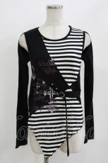 画像1: PEACE NOW / ベルト付きプリント切替カットソー M 黒 H-26-06-25-1027-PU-TO-AK-ZH (1)