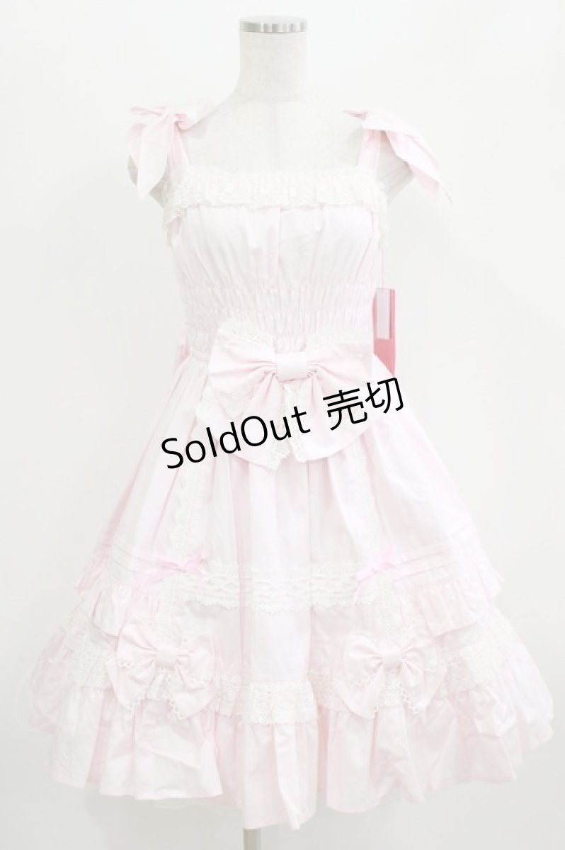 画像1: Angelic Pretty / リボンシャーリングジャンパースカート Free ピンク H-26-06-25-018-AP-OP-NS-ZH (1)