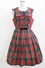 画像1: Emily Temple cute / アイリッシュタータンノースリーブワンピース M レッド H-26-06-26-034-ET-OP-NS-ZH (1)