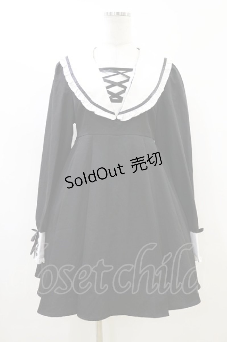 画像1: DearMyLove / レースアップセーラーワンピース LL ブラック H-26-06-26-1034-EL-OP-NS-ZH (1)