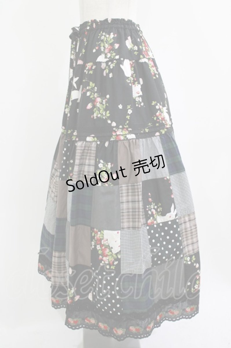 画像2: PINK HOUSE / 野いちごの森プリントパッチワークスカート F ブラック H-26-06-26-021-LO-SK-YZ-ZH (2)