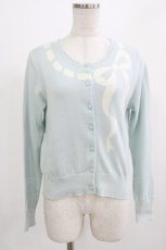 画像1: Emily Temple cute / リボン柄ロゴニットカーディガン M サックス H-26-06-27-1013-ET-TO-AK-ZH (1)