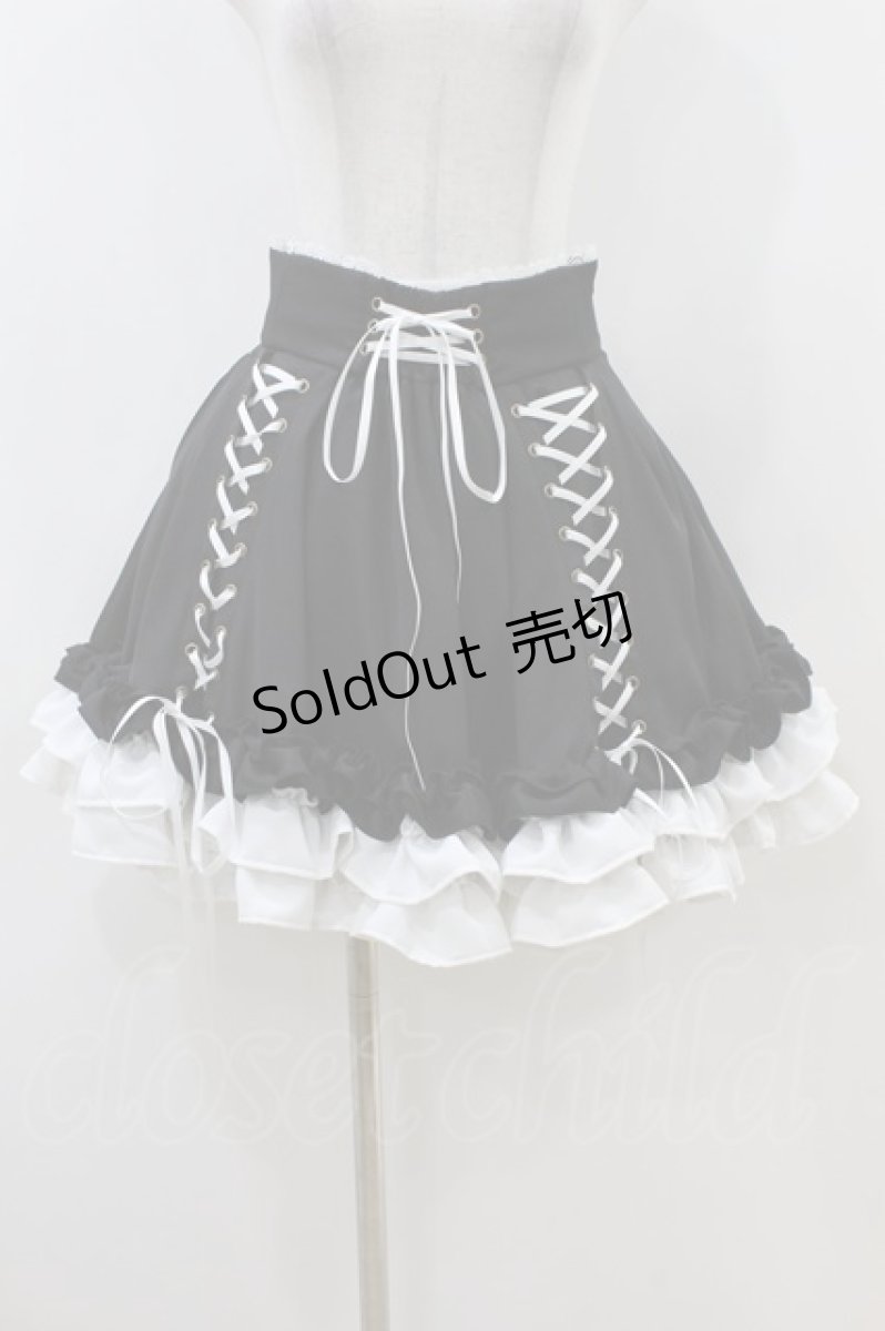 画像1: ATELIER PIERROT / Adenophora Lace-Up Skirt  黒×白 H-26-06-28-032-EL-SK-AK-ZH (1)