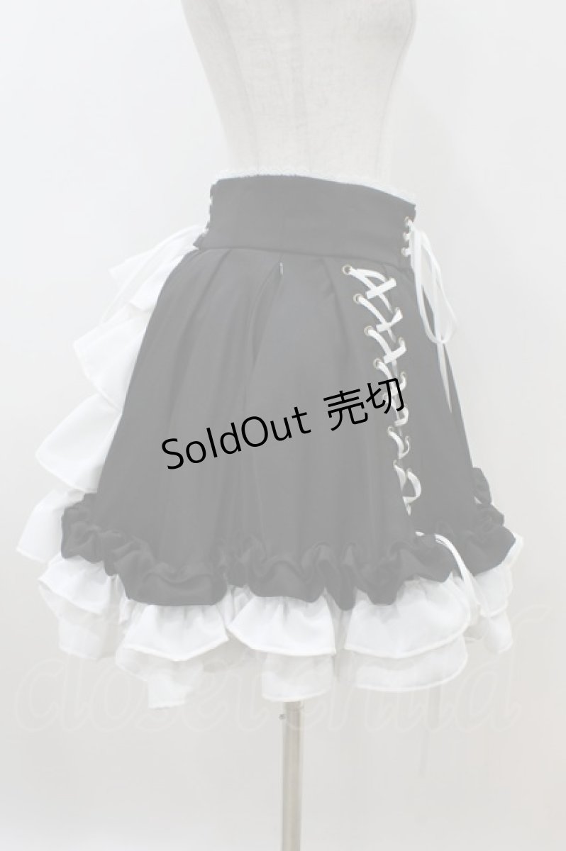 画像3: ATELIER PIERROT / Adenophora Lace-Up Skirt  黒×白 H-26-06-28-032-EL-SK-AK-ZH (3)