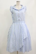 画像1: axes femme / ギンガムチェックノースリーブ開衿ワンピース M サックス H-26-06-28-1001-AX-OP-NS-ZH (1)