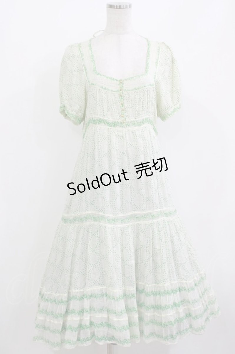 画像1: Cherir la femme / ドットワンピース M 白/グリーン H-26-06-28-1003-LO-OP-NS-ZH (1)