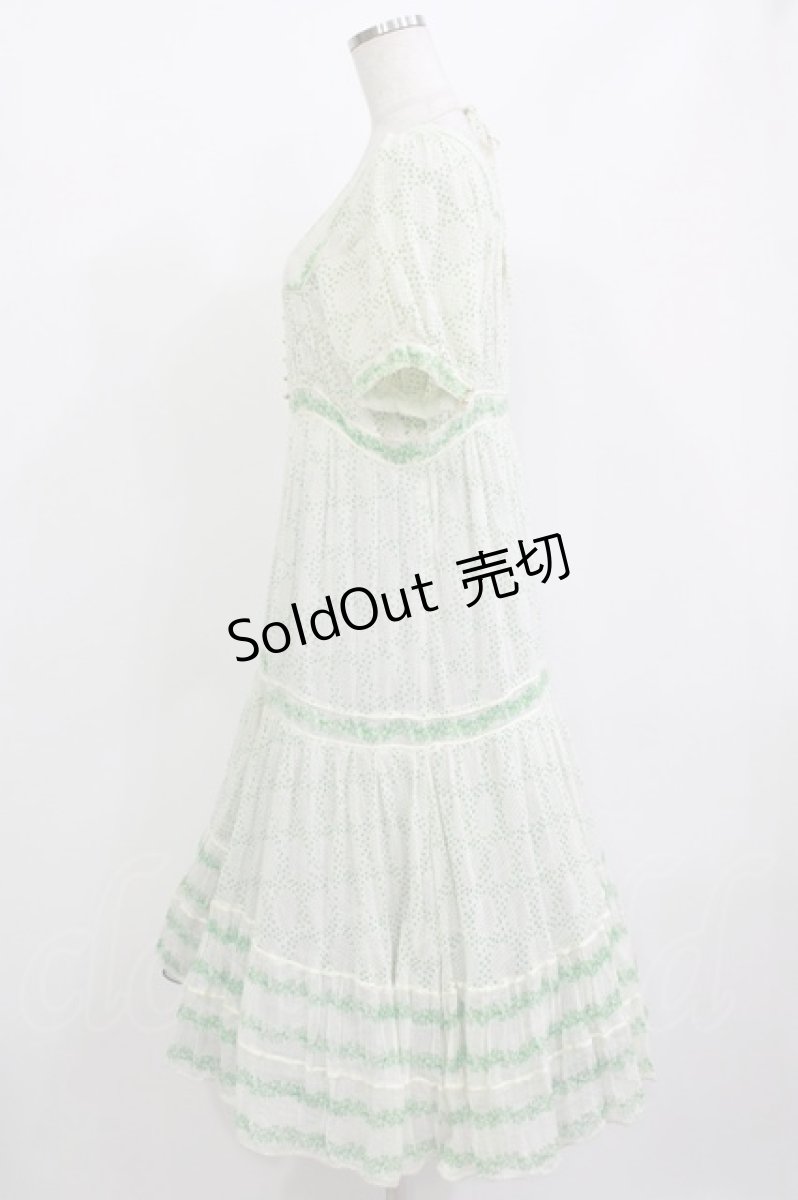画像2: Cherir la femme / ドットワンピース M 白/グリーン H-26-06-28-1003-LO-OP-NS-ZH (2)