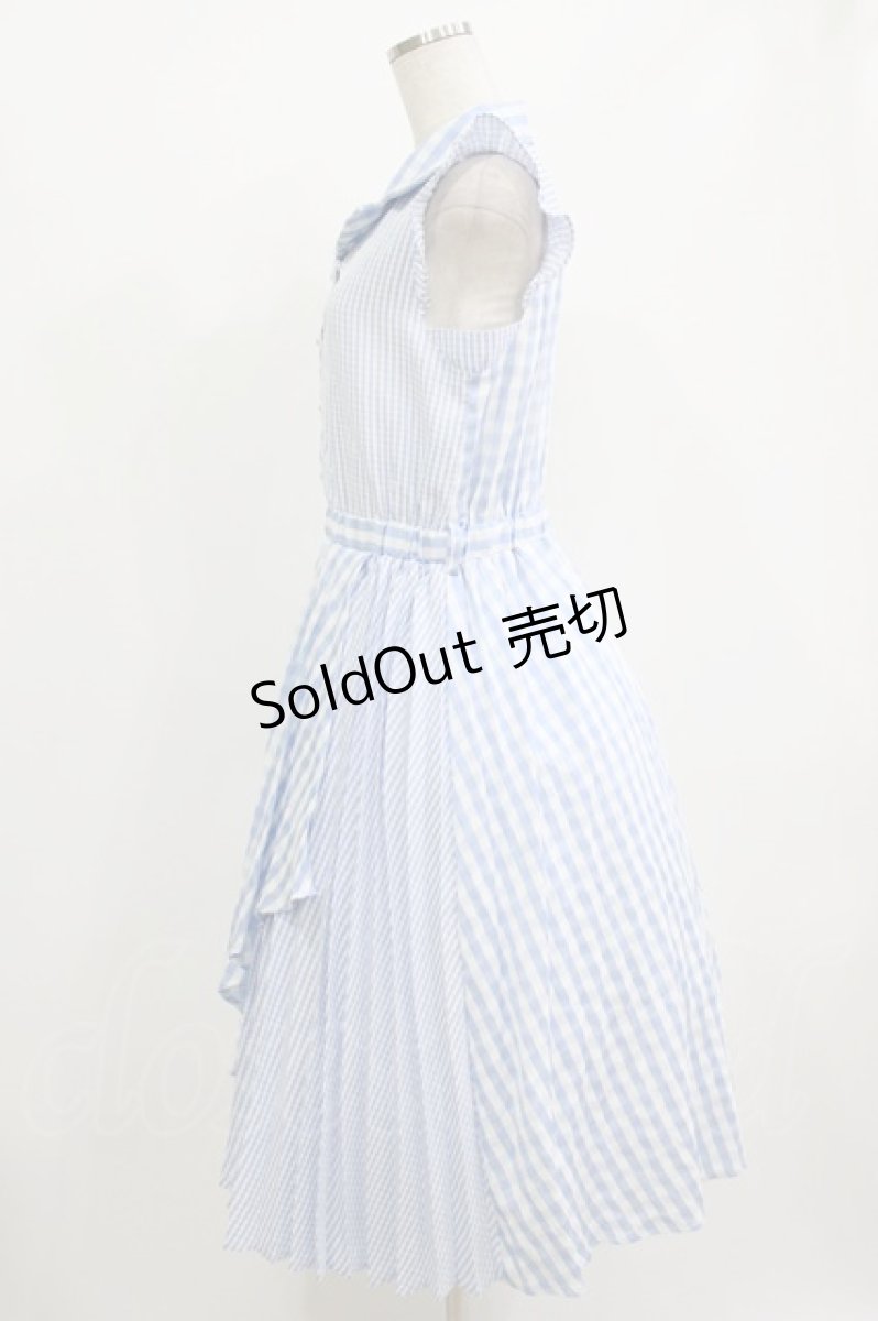 画像2: axes femme / ギンガムチェックノースリーブ開衿ワンピース M サックス H-26-06-28-1001-AX-OP-NS-ZH (2)