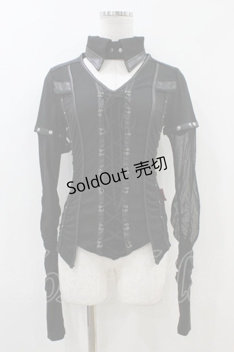 画像1: Ozz Croce / 異素材レースアップトップス  黒 H-26-06-28-055-OO-TO-AK-ZH (1)