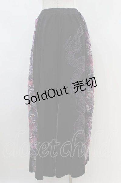 Qutie Frash / 和柄ワイドパンツ 黒×紫 H-26-06-28-019-QU-PA-AK-ZH