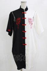 画像1: LISTEN FLAVOR / ドラゴン刺繍ショルダージップチャイナシャツ FREE 白×黒 H-26-06-29-1035-PU-BL-AK-ZH (1)