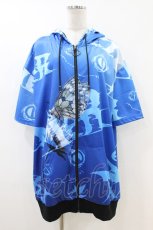 画像1: NieR Clothing / 総柄ZIP半袖パーカー F 青 H-26-06-30-1047-PU-TO-KB-ZH (1)
