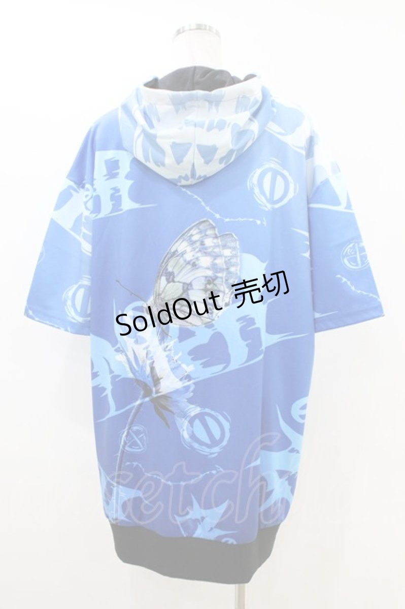 画像2: NieR Clothing / 総柄ZIP半袖パーカー F 青 H-26-06-30-1047-PU-TO-KB-ZH (2)