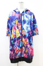 画像1: NieR Clothing / 総柄ZIP半袖パーカー  青 H-26-06-30-1048-PU-TO-KB-ZH (1)