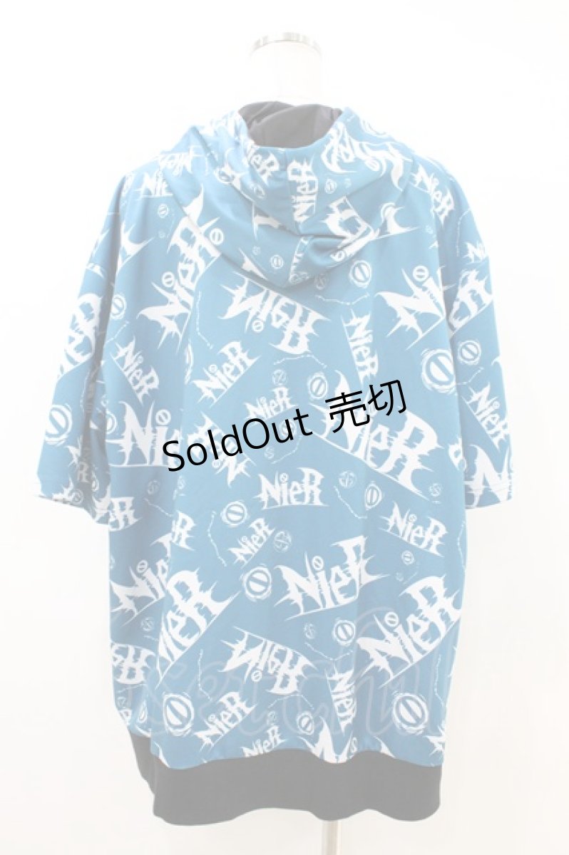 画像2: NieR Clothing / 総柄ZIP半袖パーカー  青 H-26-06-30-1049-PU-TO-KB-ZH (2)
